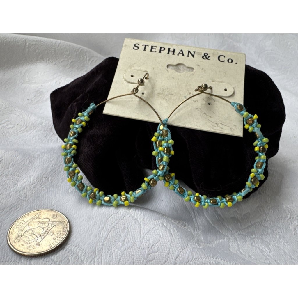 Stephan & Co Blue Green Yellow Gold Beaded Hoop Earrings New